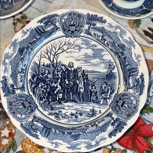 Classic Blue and White historic American Scene Plates (4) American Hurrah